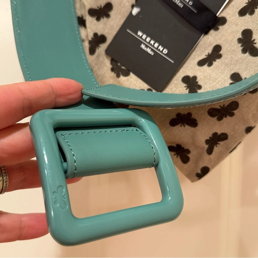 NWT Weekend Max Mara Raffia Effect Belt with Dusty Bag Sz: Xs; S Green Spring